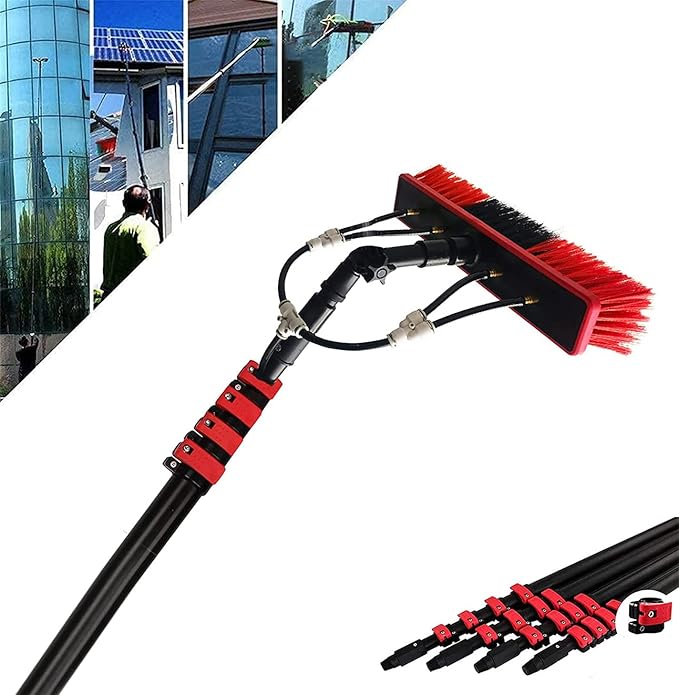 12ft Water Fed Window Cleaning Pole with 20m Hose & Soap Dispenser Telescopic Extendable Brush Kit for Gutters & Conservatories Ultimate Window Cleaning Solution