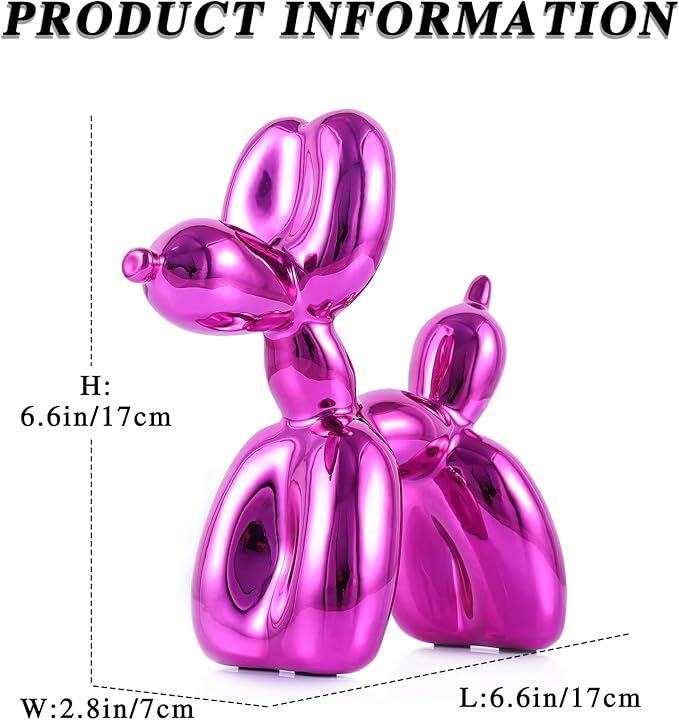 Glossy Balloon Dog Statue Home Decor Modern Art Funky Statues for Coffee Table and Kitchen Figurines Living Room Decor Trendy Color Scheme Room Decor Aesthetic (6.6*6.6*2.8inch, Rose red)