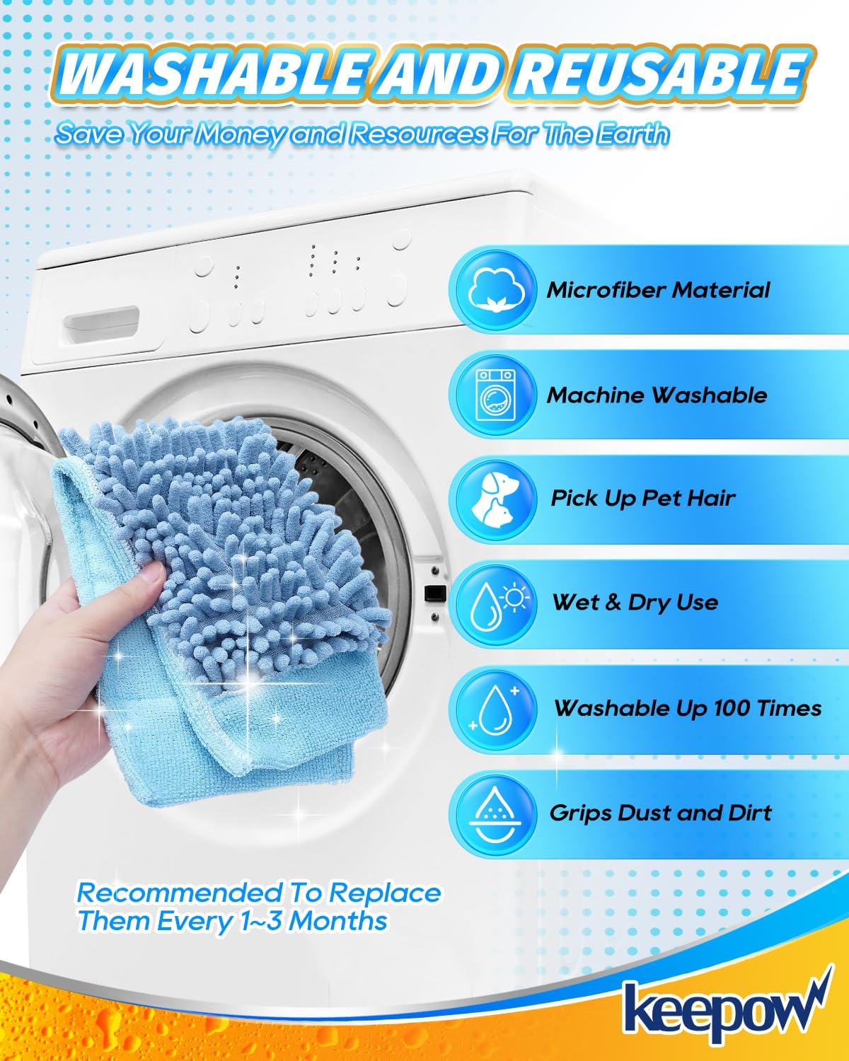 KEEPOW Microfiber Steam Mop Pad Compatible with Wagner Steamer 905e, 915e and 925e Microfiber Pads, Machine Washable Reusable Microfiber Chenille Replacement Pads, 4 Pack (Mop is Not Included)