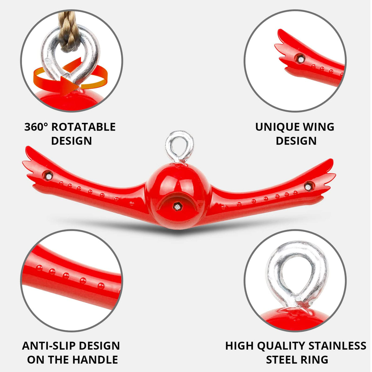 Ninja-Twister Swing Spins Set: Slackline Attachments - 360° Handle Twist-Spin Flips Toy Activate Ninja Powers Warrior Accessories Kids Hang Toys for Playground Backyard, Red