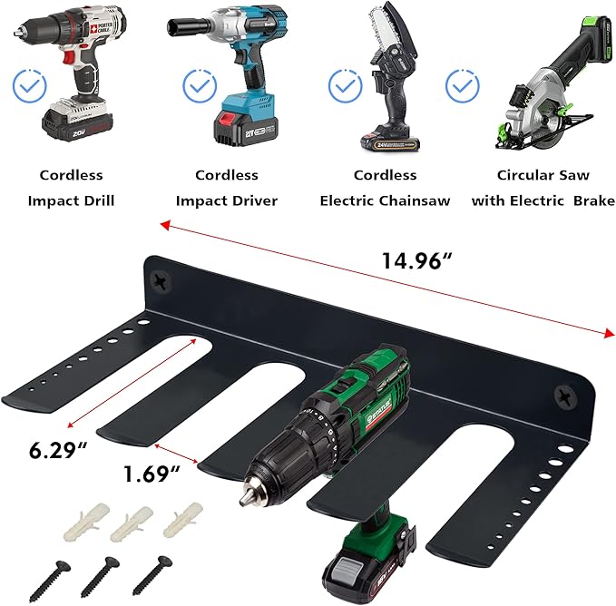 ULIBERMAGNET Magnetic Power Tool Organizer, Utility Storage Rack Shelf with Screwdriver Holder,Heavy Duty Cordless Drill Holder,Removable Tool Rack Suitable for Garage, Workshop and Warehouse
