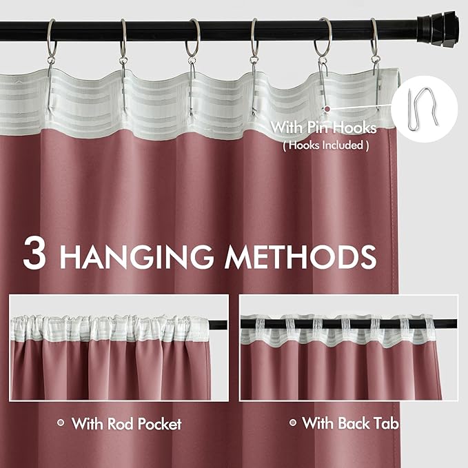 MIULEE Dusty Rose Back Tab Blackout Curtains 108 Inch Long 2 Panels Set