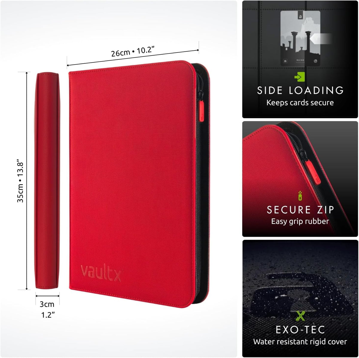 Vault X 9 Pocket Trading Card Zip Binder - Premium Exo-Tec Material, Holds 360 Cards, Red