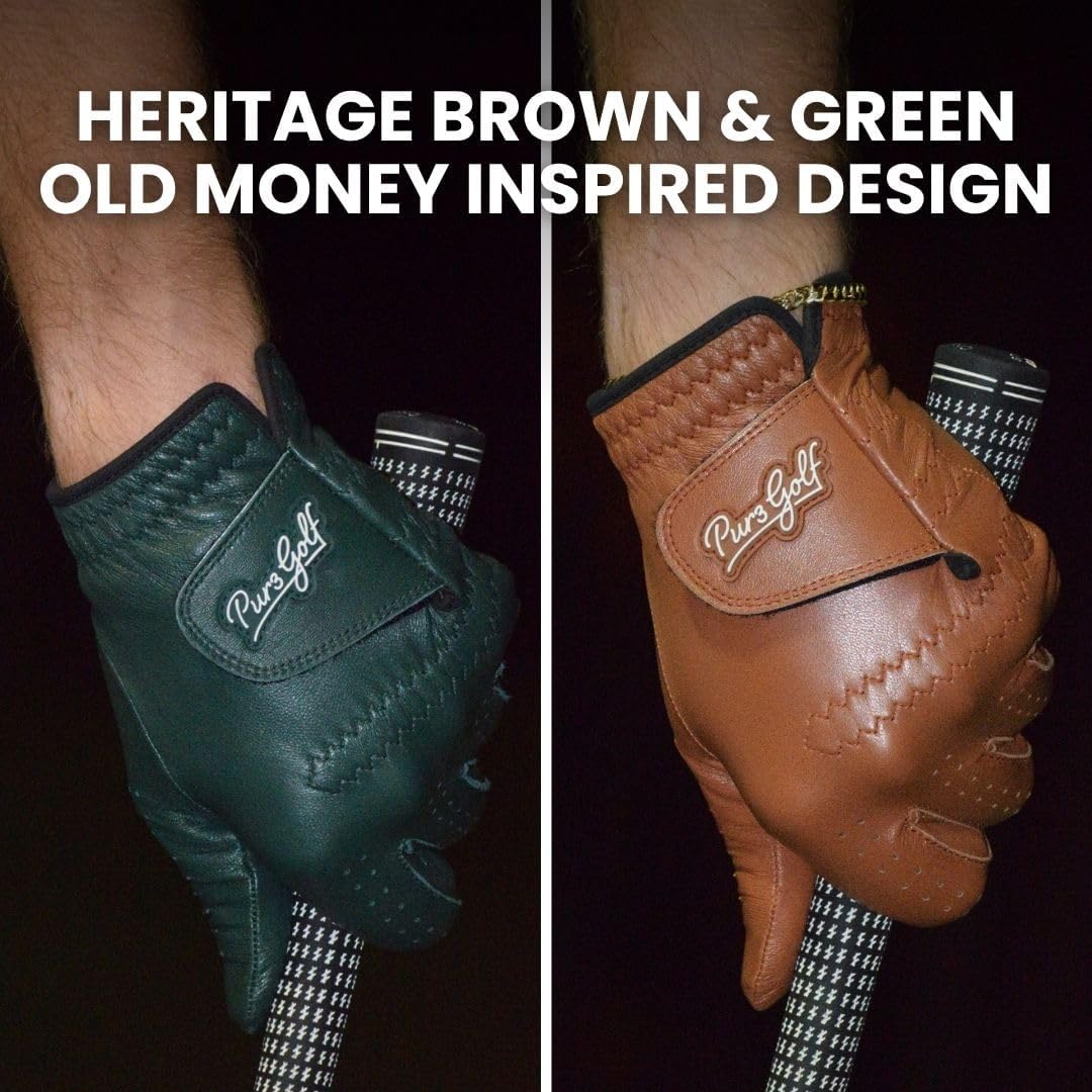 PUR3 Cabretta Leather Golf Gloves - 2 Pack Heritage Collection with Putting Aim Ball Marker | Men's Left & Right Hand