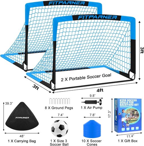 Kids Soccer Goals - 2 Pack Portable Pop-Up Nets with Ball & Cones | Complete Training Kit for Ages 3-14