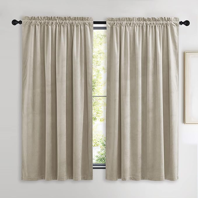 NICETOWN Camel Velvet Curtains 63 Inch Long 52 Wide, Room Darkening Vision