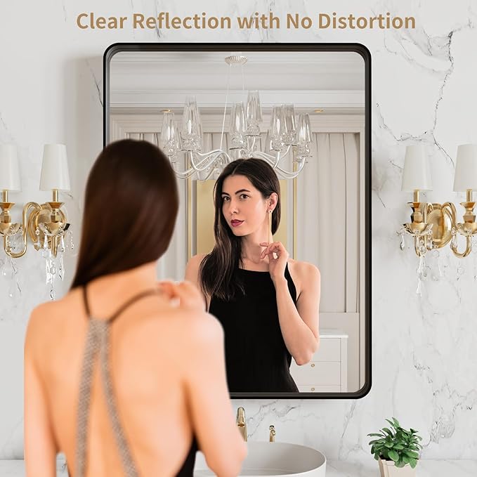 LOAAO 20X16 Inch Black Metal Framed Bathroom Mirror