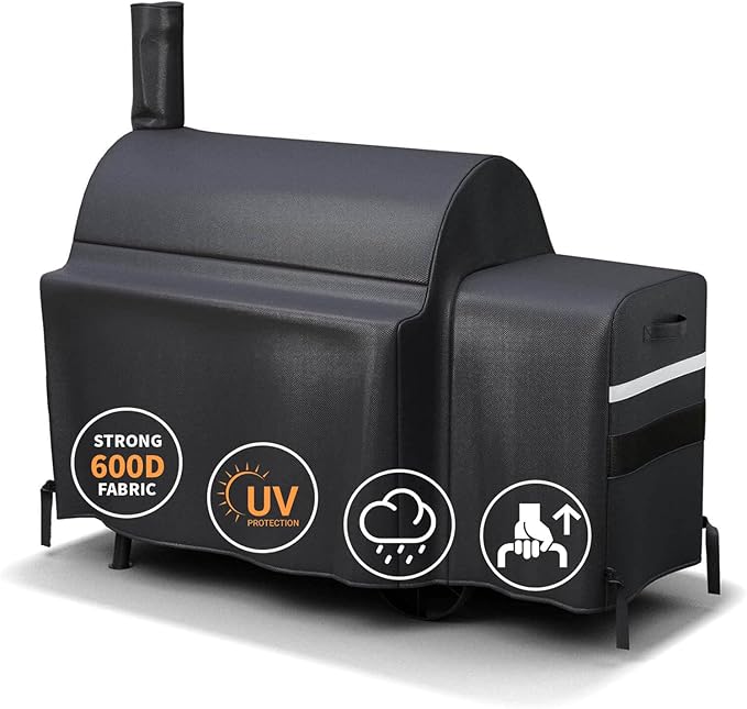 Grisun Grill Cover for Oklahoma Joe's Longhorn Offset Smoker, Anti-UV Waterproof Offset Smoker Cover for Oklahoma Joe's 13201747-50, Heavy-Duty 600 D Polyester, Black (70" L x 60" H x 40" W)