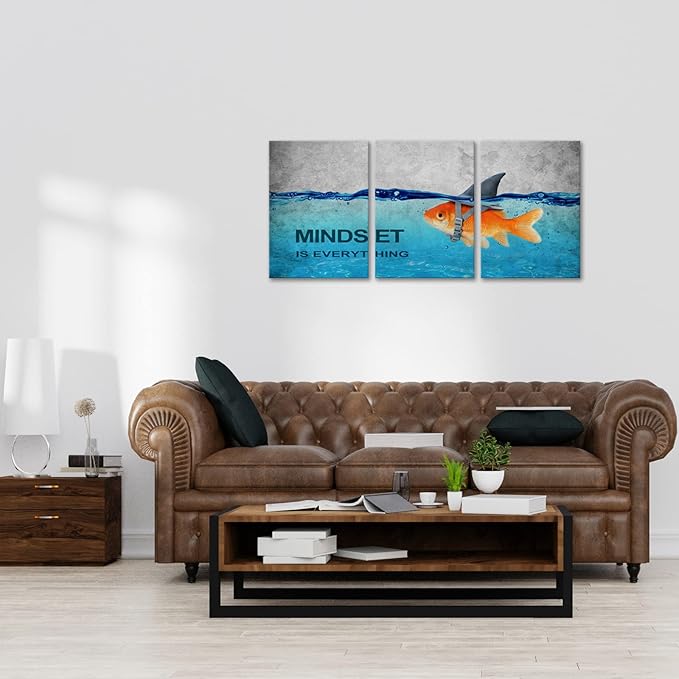KAWAHONE 3 Panels Modern Framed Inspirational Quote Canvas Wall Art-Mindset is