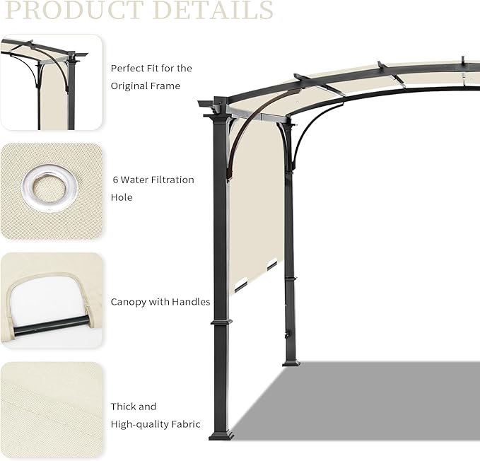 Pergola Canopy Replacement Cover for Lowe's Allen + Roth 10x10 Ft Freestanding Pergola, 200" x 103" Shade Cover, Compatible with Model #L-PG152PST-B,Cover Only (Beige)