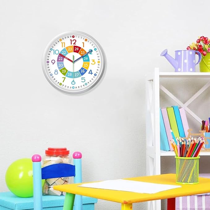 XFM Colorful Kids Wall Clocks Battery Operated 10 inch Silent Non Ticking Funny