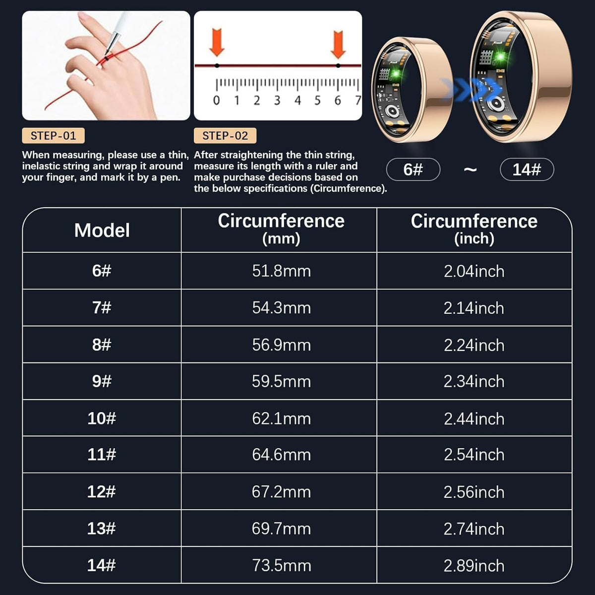 Skiennix Smart Ring - Health Tracker with Heart Rate, Blood Oxygen & Sleep Monitor | IP68 Waterproof, Rose Gold, Size 9