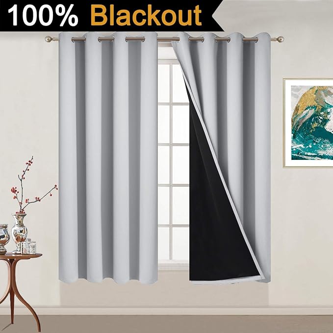 Yakamok 100% Blackout Curtains Energy Saving Thermal Insulated 2 Thick Layers
