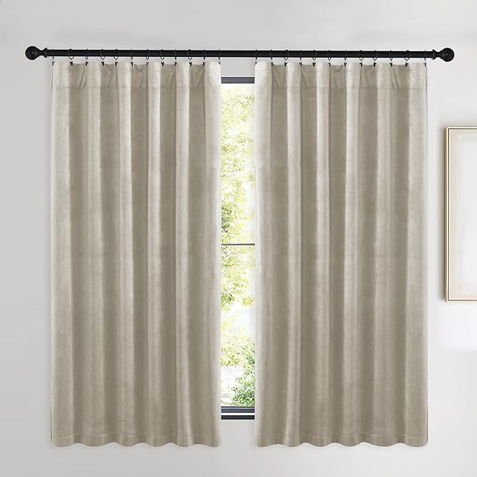 NICETOWN Camel Velvet Curtains 63 Inch Long 52 Wide, Room Darkening Vision