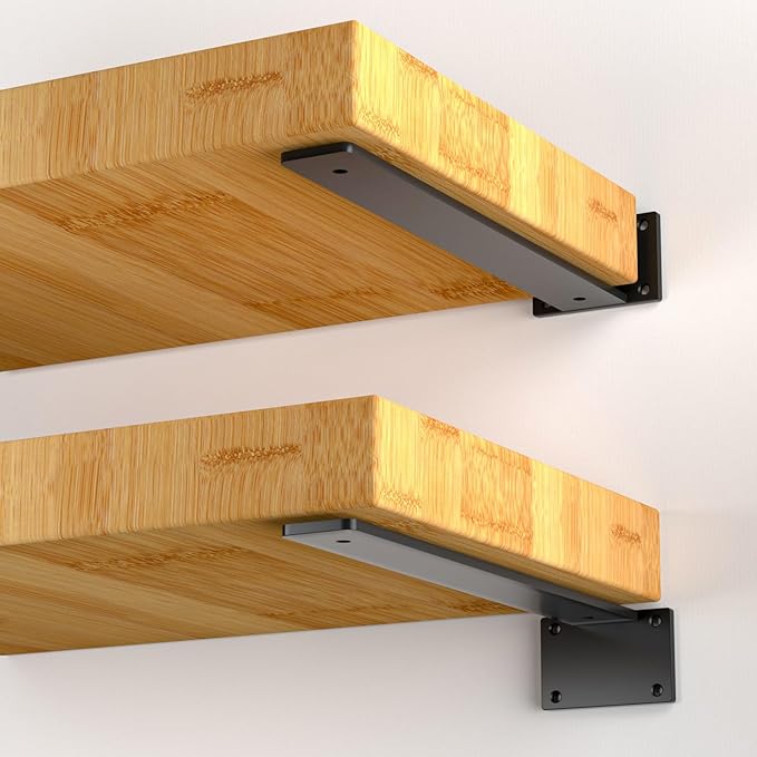 4 Pack - 14 inch Black Hidden L Shelf Bracket Iron Floating Shelf Brackets