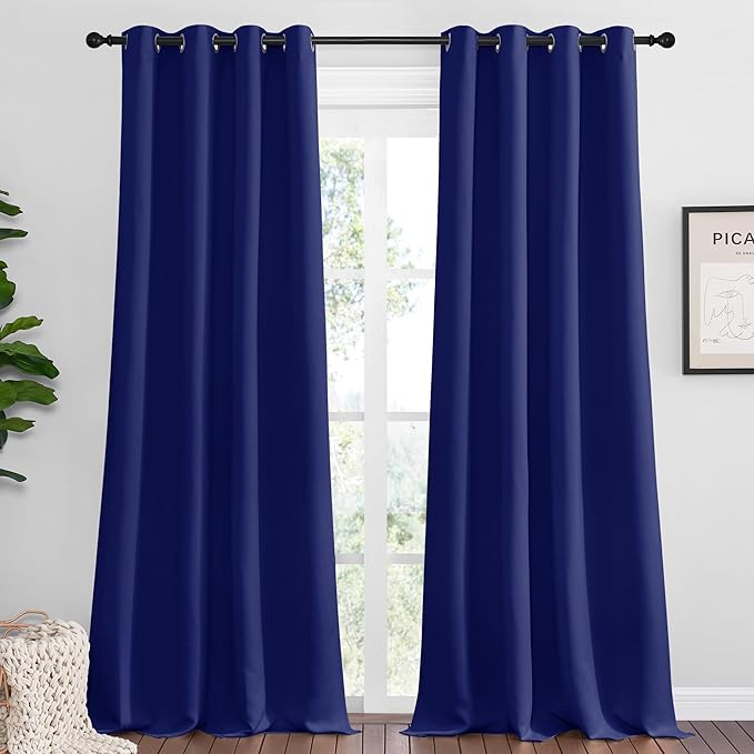 NICETOWN Navy Blue Blackout Curtains 96 inches Length