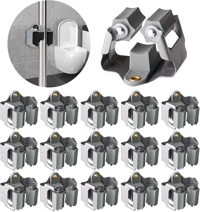 3-H 15 Pack Mop and Broom Holder Big Size Hanging 1 KG Extra,Broom Hanger Wall Mount for Hanging and Organizing Shove Rake Yard Tools in Shed Kitchen Laundry Room Bathroom Garden(Grey)