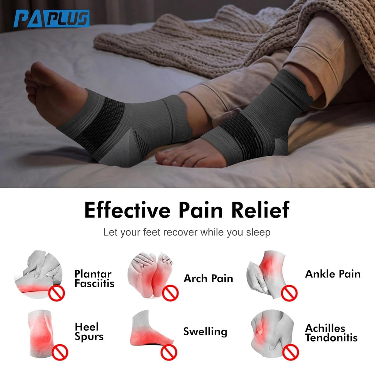 PAPLUS 6 Pairs Plantar Fasciitis Socks for Men & Women, Ankle Brace Compression Socks with Arch Support for Achilles Tendonitis, Heel Pain, Swelling & Arthritis Relief, Black, Gray, White, X-Large