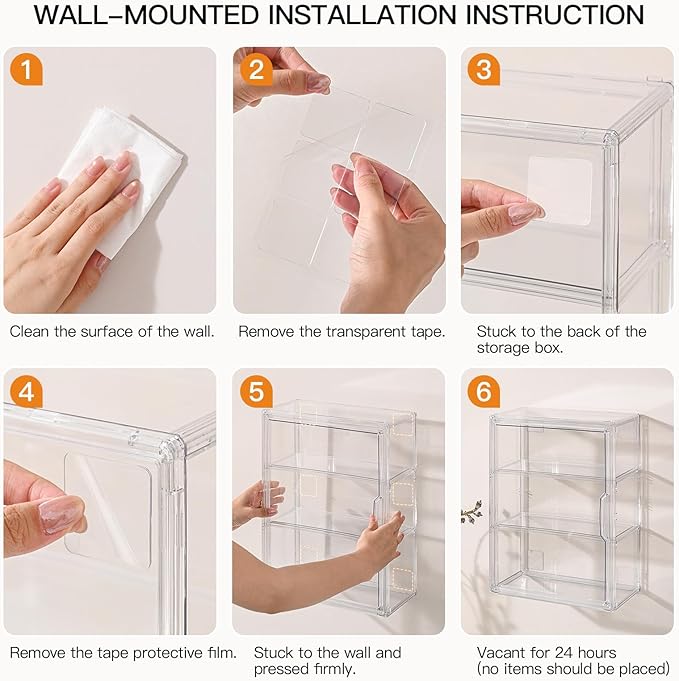 3 Tier Clear Display Case for Figures, Wall-Mounted Acrylic Storage Organizer