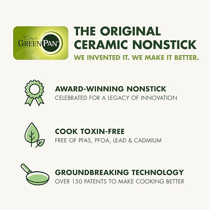 GreenPan 12 Piece Nonstick Swift Cookware Set, Ceramic PFAS-Free Pots & Pans with Lids, Dishwasher & Oven/Broiler Safe to 600F, Kitchen Cooking Set, Sauce, Saute, Stock, Frying Pans, Cream