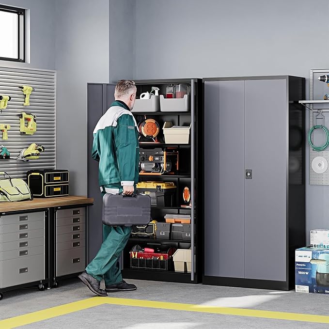 Letaya Metal Garage Storage Cabinets with Lock Door and Adjustable Shelves, Steel Tool Cabinets for Home,Office,Warehouse Organisieren (Black Gray)