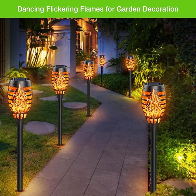 Solar Lights Outdoor: 10 Pack Solar Torch Lights Outdoor Flickering Flame for Halloween Decorations Outdoor - Waterproof Solar Garden Lights - Torches Flame Light for Yard Patio Pathway Lawn Decor