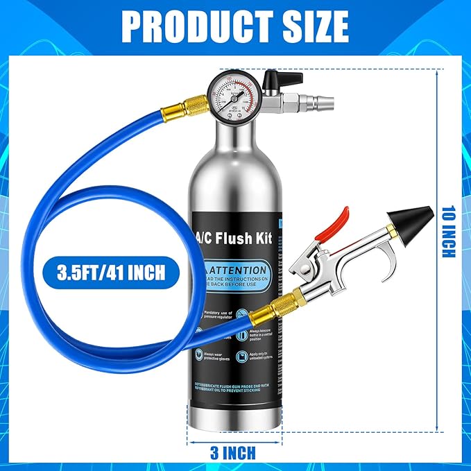 AC Flush Kit Air Conditioner System Flush Canister Kit AC Drain Line Cleaner Tool Conditioning Pipeline Set with Gauge, Air Fittings and Hose for Car Conditioner Pipe(Blue,Classic)