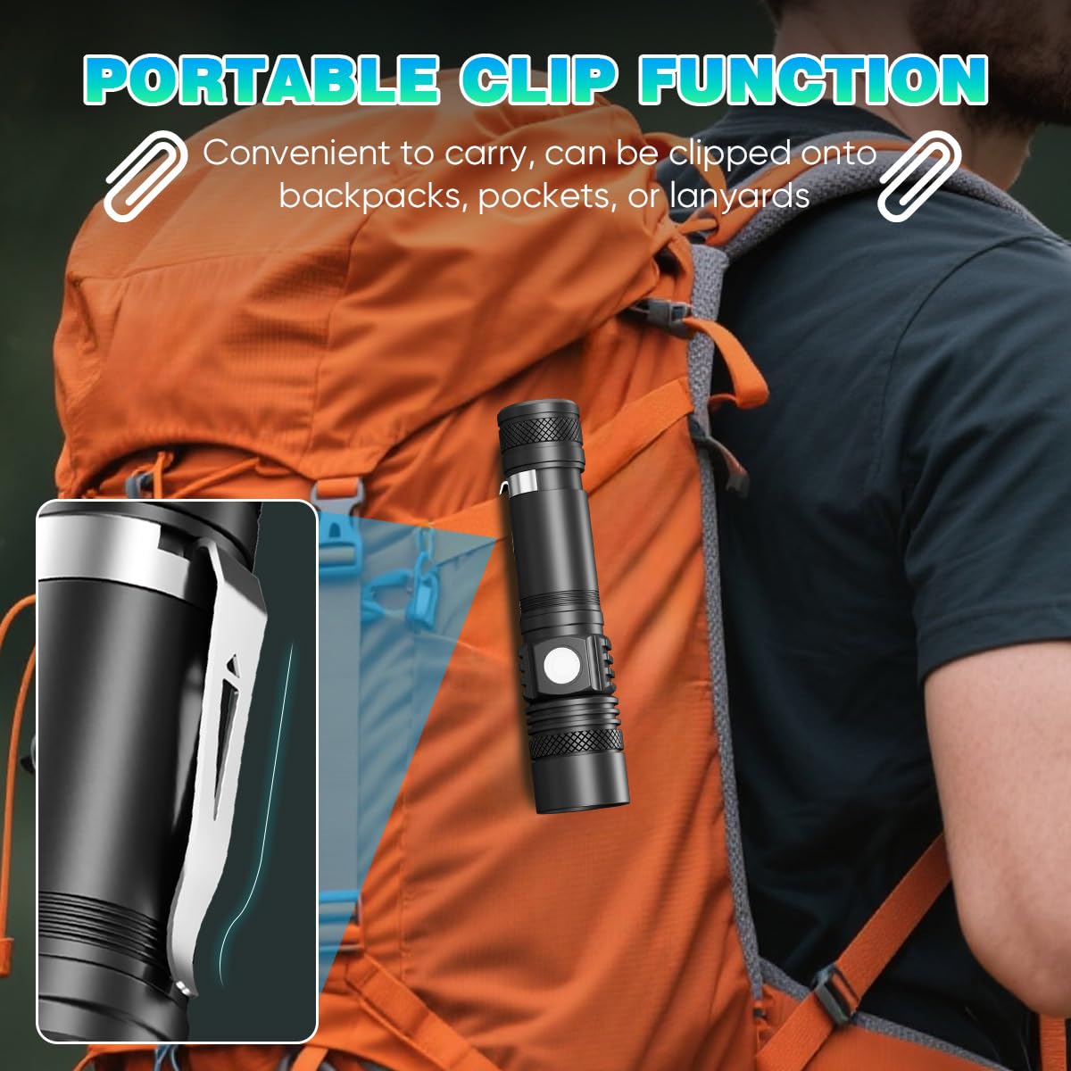 NAKCNM 2 Pack High Lumens LED Flashlight, Rechargeable Super Bright Torch with Adjustable Focus, USB-C Charging, Small Pocket-Sized Flashlight for Camping, Hiking & Home Emergency