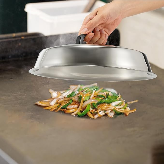 BBQ Accessories 12 Inch Round Stainless Steel Basting Cover - Cheese Melting Dome Round Cast Iron Grill Press Kit for Hamburger Bacon Steak, Best fits for Blackstone Camp Chef Flat Top Griddle Grill