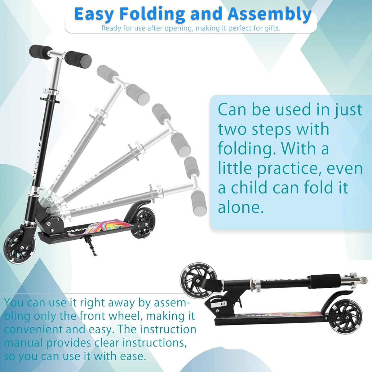Skiennix Kids Scooter - Light-Up Wheels, 3 Adjustable Height Levels, Rear Brake