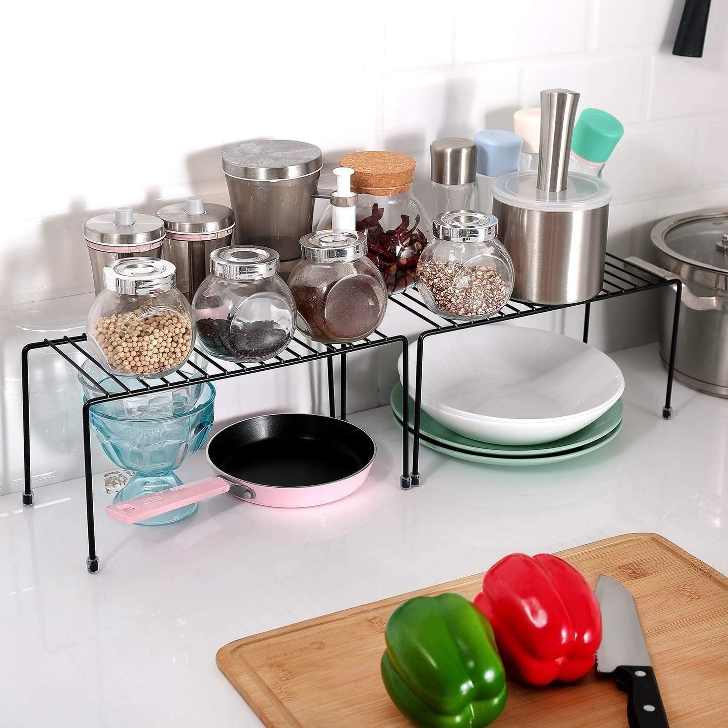 Kitchen Shelves, Cabinet Organization Mini Storage Shelf, Storage Rack Organizer for Kitchen, Fridge, Cabinet, Bathroom (Black 6)