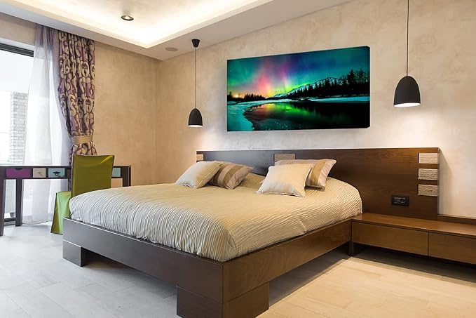 S01962 Wall Art Aurora scenery Painting on Canvas Stretched and Framed Canvas