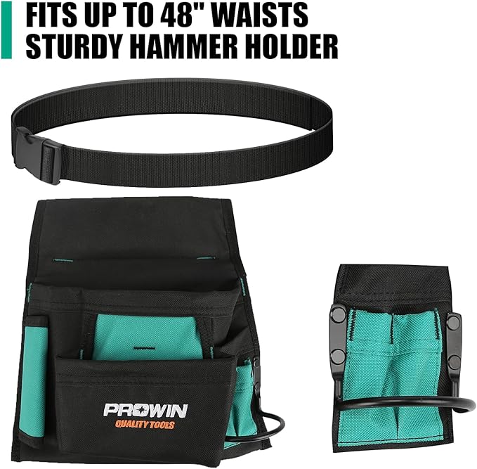 PROWIN Heavy Duty Waterproof Tool Bag with Adjustable Belt, Multi-Size Carpenter, Plumber, Electrical Garden Tool Pouch with Hammer Holder, Abrasion-Resistant Large Capacity FITS UP T0 48" WAISTS