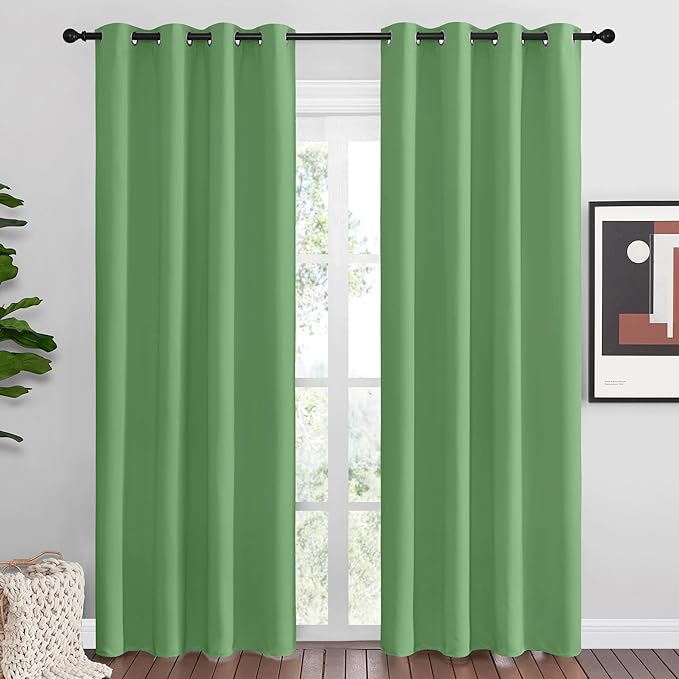 NICETOWN Froest Green Blackout Curtains 86 inches Length