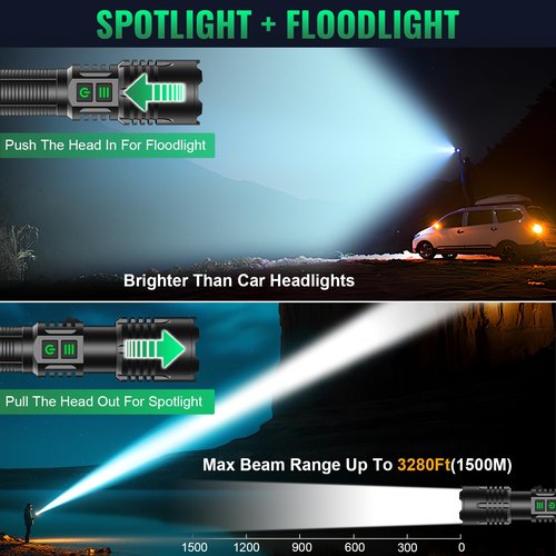 AdamStar UV&High Lumens Flashlight Rechargeable, 2-in-1 Powerful Blacklight LED Flashlight Tactical 6 Modes Super Bright Waterproof Zoomable Detector for Pet Urine Curing Resin Camping