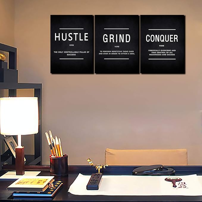 KAWAHONE Success Quotes Wall Art, Grind Hustle Conquer Motivation Wall Poster