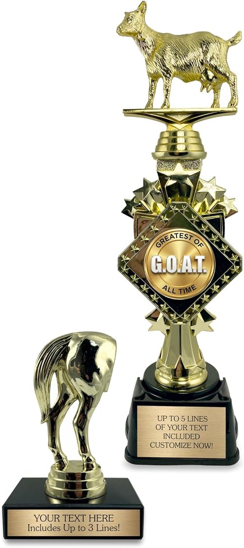 Awards4U Personalized Goat and Horse Butt Trophy Set - First & Last Place Trophies with Custom Plates