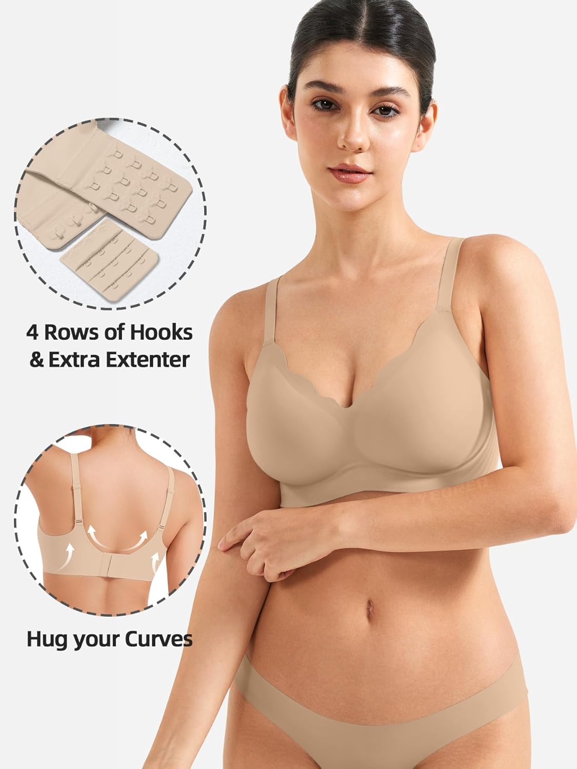 YEOREO Wireless Push-Up Bra - Full Coverage, Seamless Comfort, Scalloped Design | Women's Bralette