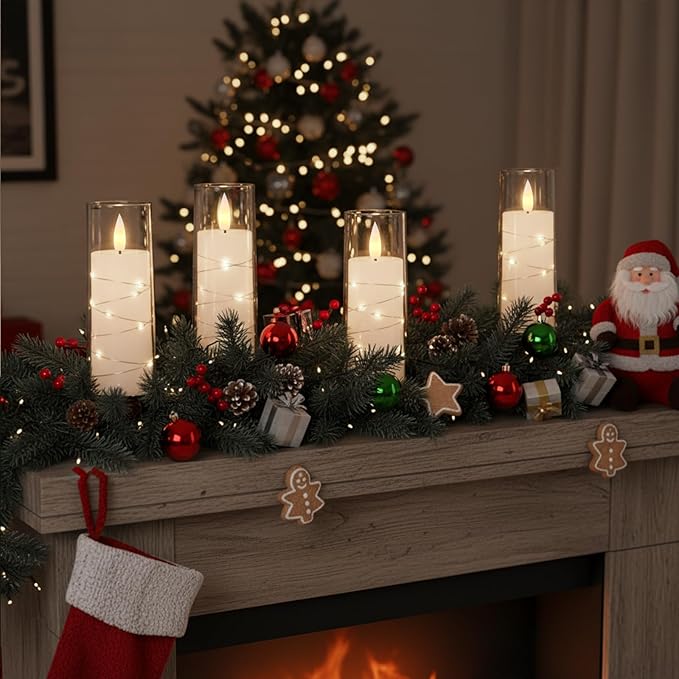 Raycare Flameless Candle with Remote Timer, 7 Flickering Acrylic Battery Operated LED Pillar Candles with Embedded Star String for Christmas, Home Decor, and as a Gift(White)
