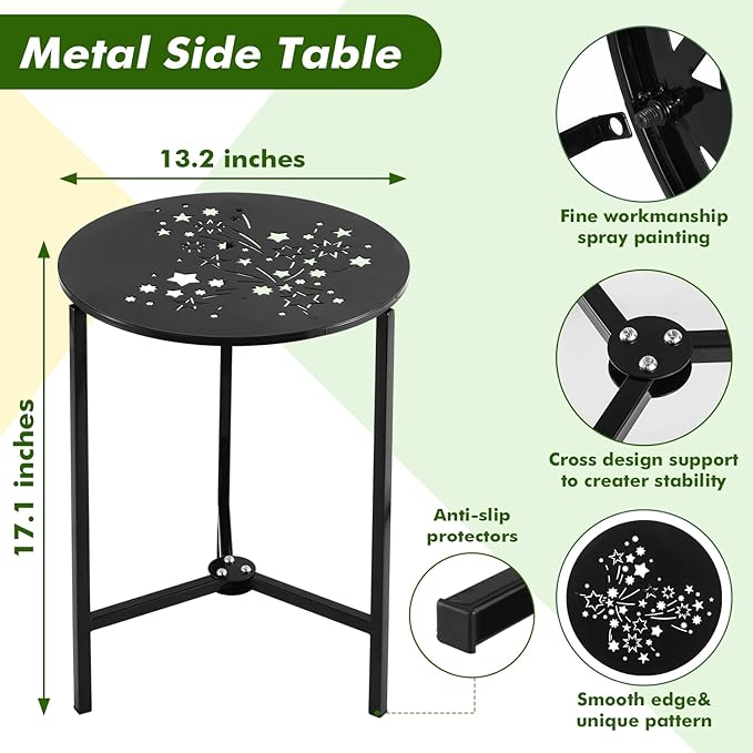 Party Zealot 1-Pack Small Round Metal Side Tables, 13-Inch Black Outdoor End Tables for Patio, Balcony, Porch or Garden – Weather-Resistant Corner Coffee Table for Small Spaces & Indoor Plant Stand