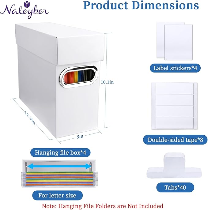 File Organizer Box with Lid & Handle, Heavy Duty Hanging File Folder Storage Boxes for Letter Size, Portable Filing Organizer for Office, Home, Classroom, White 4 Pack