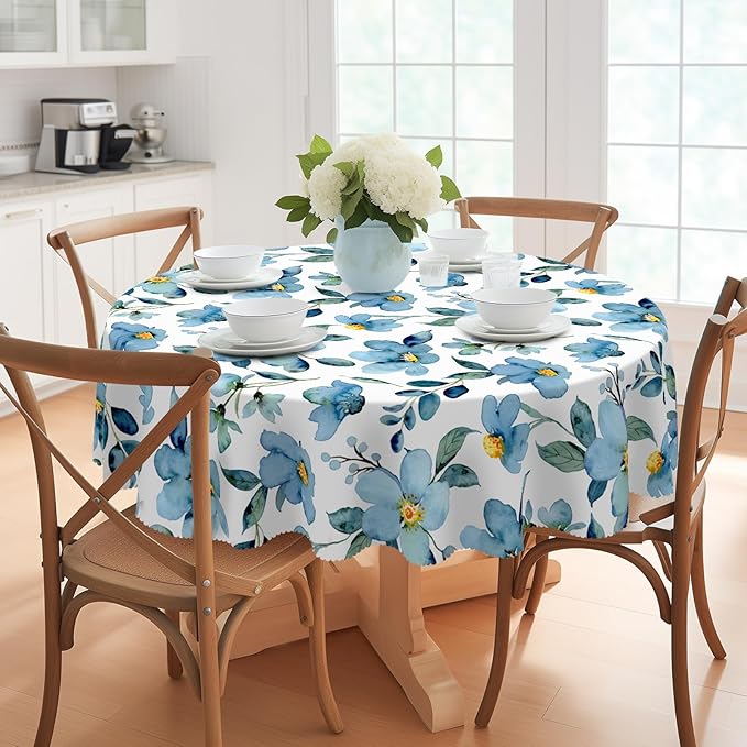 Eikione Summer Round Tablecloth,Tablecloth Waterproof and Wrinkle-Free, Round Table Covers, Summer Decorations for Home 60inch