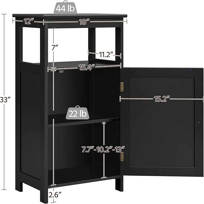 Yaheetech 4-Tier Bathroom Floor Storage Cabinet, Bathroom Free Standing Storage Organizer with Single Door and Adjustable Shelf, Narrow Side Cabinet for Living Room, Kitchen, Hallway, Black