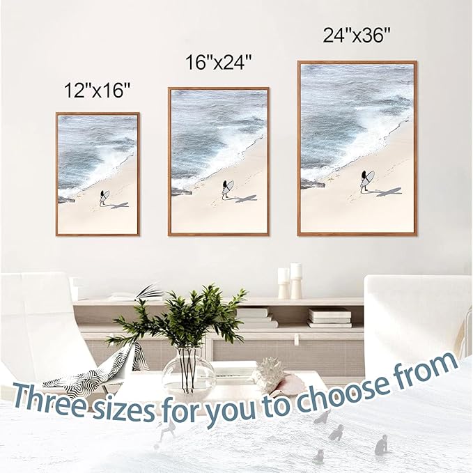 CHDITB Surfing Framed Canvas Wall Art, Seaside Ocean Surf Wall Decor, Modern Beach Surfboard Artwork, Summer Tropical Sea Painting for Beachy Bedroom Dining Room Surfer Room Decoration 24"x36"X3