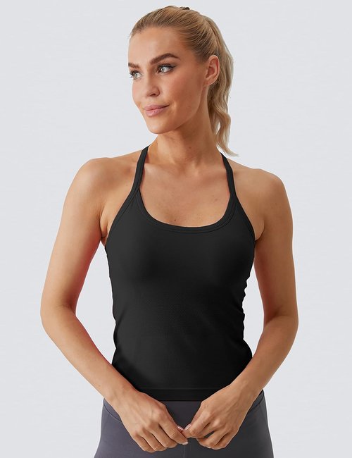 MathCat Workout Tank Tops - Sleeveless Athletic Yoga Shirts with Built-In Bra | Seamless Design