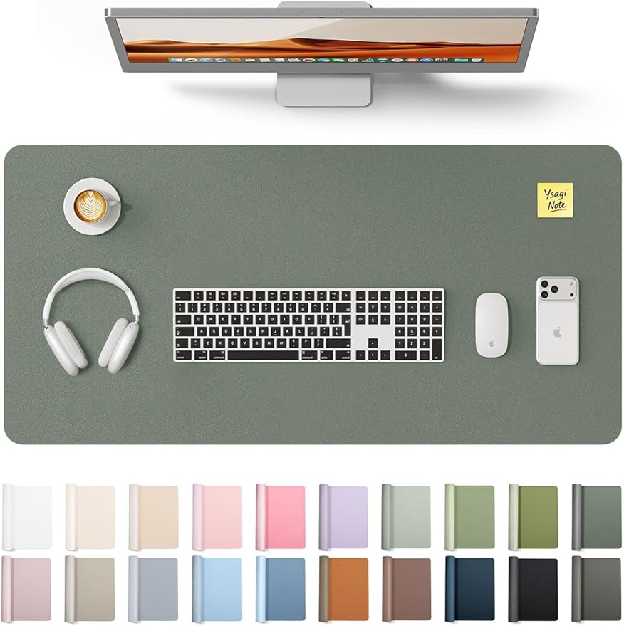 YSAGi Leather Desk Protector, Office Mat, Large Mouse Mat, Non-Slip PU Leather Blotter, Laptop Desk Pad, Waterproof Writing Pad for Office and Home (Dark Green, 35.4" x 17")