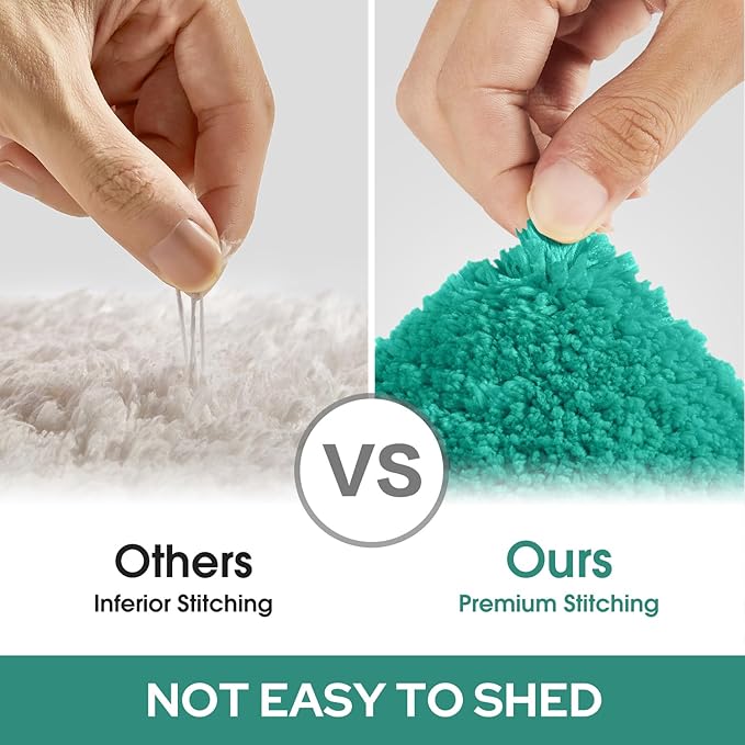HOMEIDEAS Bathroom Rugs Sets 3 Piece, Super Soft and Absorbent Non Slip Microfiber Toilet Bath Mat with U-Shaped (Teal)