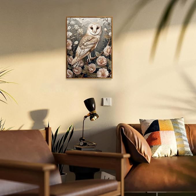 Djmwtb Framed Vintage Wall Art, Owl Wall Art,Flower Pictures Wall Decor,Nature Botanical Paintings Canvas Artwork Prints for Bedroom, Living Room 16x24in