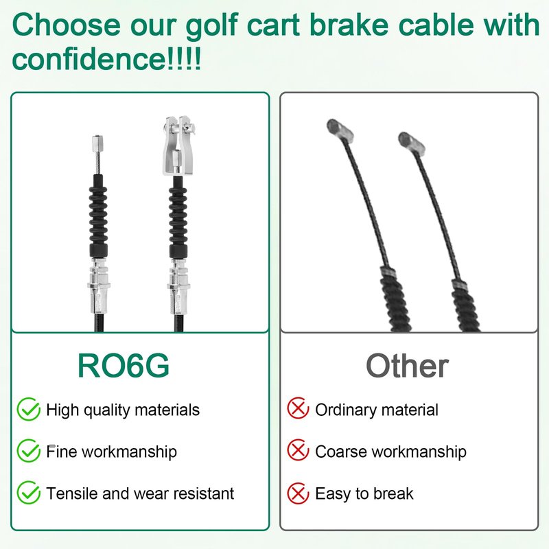 RO6G Replacement Club Car Ds Brake Cable 102022101 1020221-01 1019907 for 2000-Up Club Car Golf Cart Cable Stainless Steel Core Driver & Passenger Side Cables
