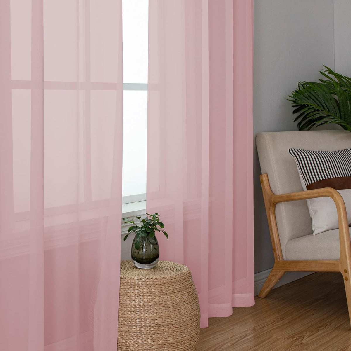 Chyhomenyc Sheer Blush Pink Curtains 90 inches Long 2 Panels, Light Filtering Soft Airy Solid Elegant Voile Window Treatment Drapes for Bedroom Living Room Wedding Party Decor, 42 Wx90 L Inches